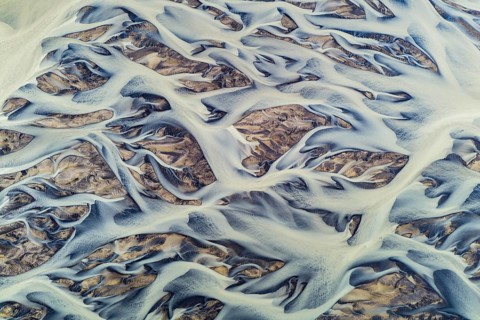 Branching course of a glacial river, abstract structures, South Iceland, Iceland