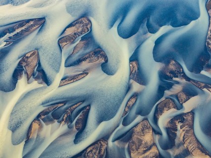 Branching course of a glacial river, abstract structures, South Iceland, Iceland