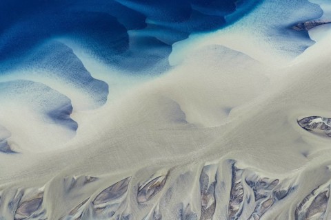 Branching course of a glacial river, abstract structures, South Iceland, Iceland