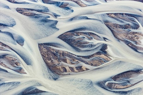 Branching course of a glacial river, abstract structures, South Iceland, Iceland
