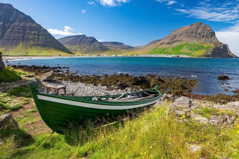 Old fishing boat, Ósvör Fishing Museum, Bolungarvik, Westfjords, West Iceland, Iceland