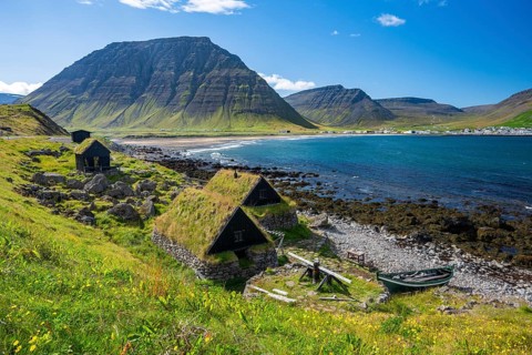 Traditional houses of an old fishing village, Ósvör Fishing Museum, Bolungarvik, Westfjords, West
