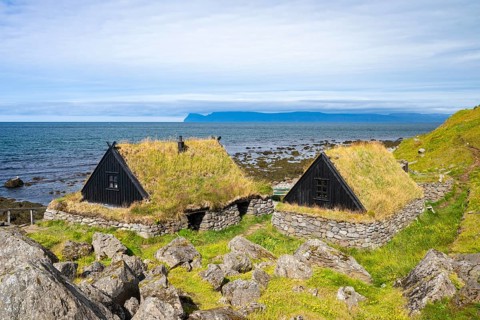 Traditional houses of an old fishing village, Ósvör Fishing Museum, Bolungarvik, Westfjords, West