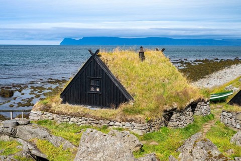 Traditional houses of an old fishing village, Ósvör Fishing Museum, Bolungarvik, Westfjords, West