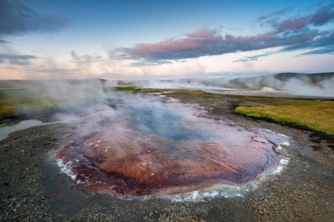 Steaming spring at the Hveravellir geothermal area, Icelandic Highlands, Iceland