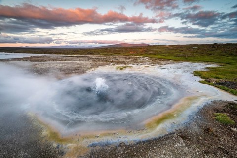 Steaming spring at the Hveravellir geothermal area, Icelandic Highlands, Iceland