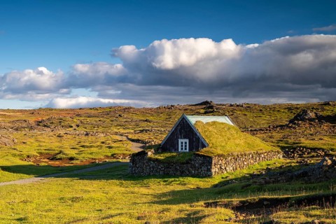 Traditional house at the Hveravellir geothermal area, Icelandic Highlands, Iceland