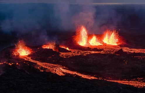 Volcanic eruption, Sundhnúkur crater chain, near Grindavik, Reykjanes Peninsula, Southwest Iceland,