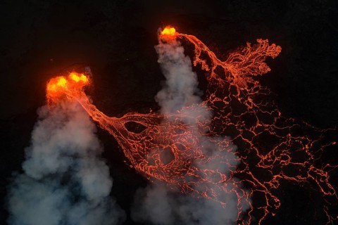 Volcanic eruption, lava details, Sundhnúkur crater chain, near Grindavik, Reykjanes Peninsula,