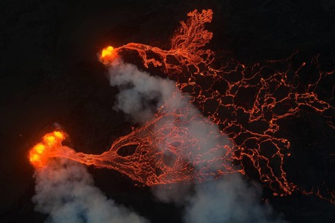 Volcanic eruption, lava details, Sundhnúkur crater chain, near Grindavik, Reykjanes Peninsula,