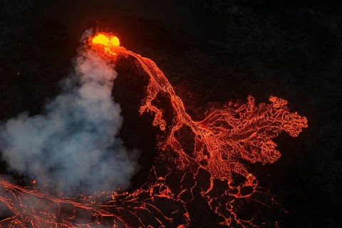 Volcanic eruption, lava details, Sundhnúkur crater chain, near Grindavik, Reykjanes Peninsula,