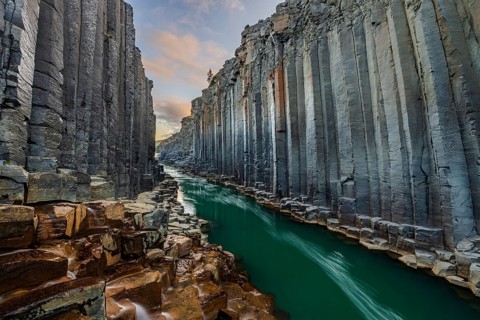 Studlagil Basalt Canyon, gorge in the Jökuldalur Valley, East Iceland, Iceland