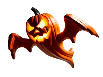 A spooky jack o lantern ghost floats with glowing eyes and a carved grin, perfect for Halloween