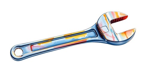 Adjustable wrench on white background, watercolor painting style. This tool is essential for