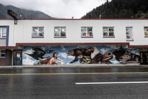 Painting on a house wall in Juneau, Alaska, USA