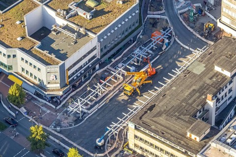 Aerial view, construction site Westentor am City-Center, federal road 63 Westring, centre, Hamm,