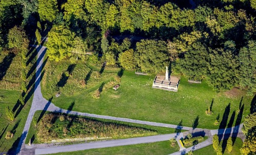 Aerial view, parade ground with war memorial, Germania memorial for the fallen of the