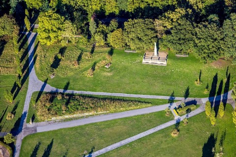 Aerial view, parade ground with war memorial, Germania memorial for the fallen of the