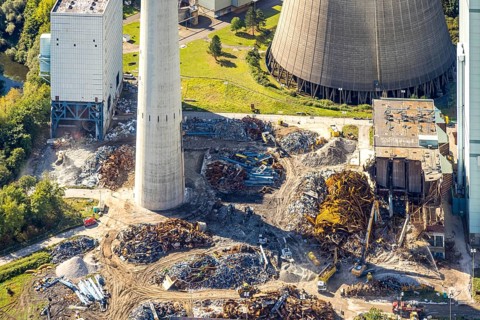 Aerial view, RWE Generation SE Gersteinwerk power plant, detail shot with demolition, Bockum-Hövel,