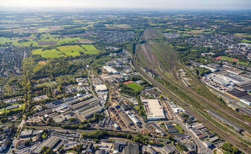 Aerial view, Hamm marshalling yard, Östingstraße industrial estate and Lohauserholz district,