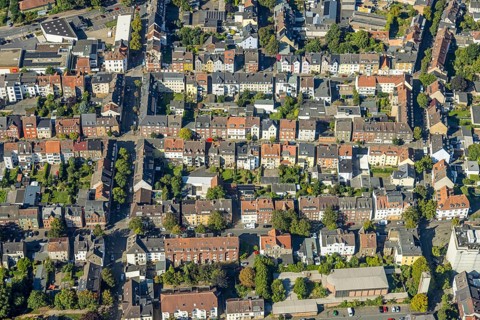 Aerial view, residential area, housing estate between Sedanstraße, Albertstraße and Roonstraße,