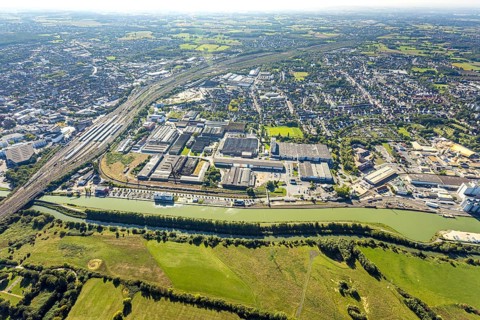 Aerial view, harbour at the Datteln-Hamm canal, industrial area Hafenstraße and Dortmunder Straße,