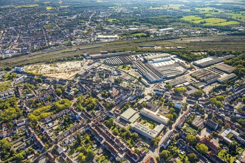 Aerial view, construction area WDI Westfälische Drahtindustrie between Wilhelmstraße and