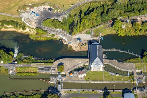 Aerial view, construction site at the Hamm lock on the Datteln-Hamm Canal and River Lippe, centre,
