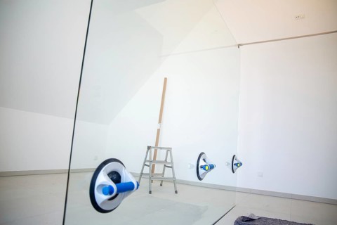 Newly installed shower screen in a luxurious new bathroom