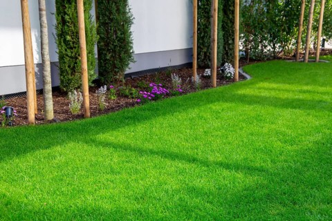 Newly laid turf on a new detached house
