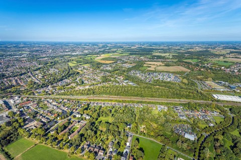 Aerial view, residential area Am Heimshof, housing estate Sachsenring, railway line, district