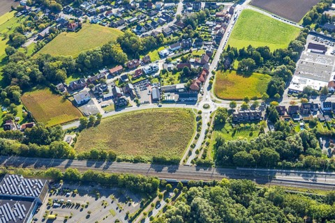 Aerial view, residential area with roundabout Vogelstraße, Frielicker Weg and Ahlener Straße,