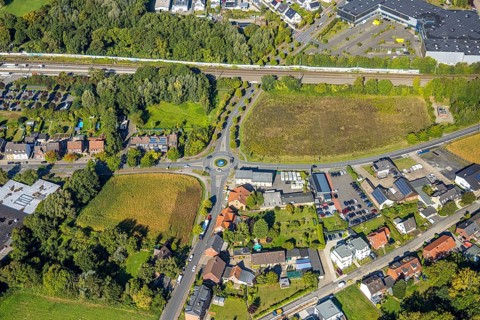 Aerial view, residential area with roundabout Vogelstraße, Frielicker Weg and Ahlener Straße,
