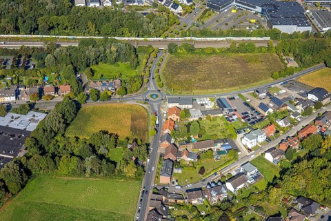Aerial view, residential area with roundabout Vogelstraße, Frielicker Weg and Ahlener Straße,