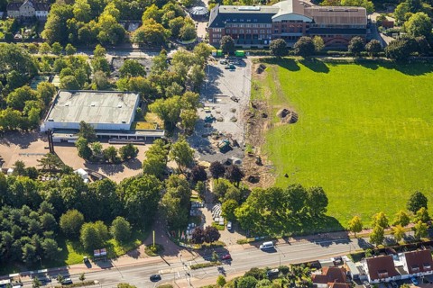 Aerial view, Freiherr-vom-Stein-Gymnasium and construction site, entrance area Maximilianpark,