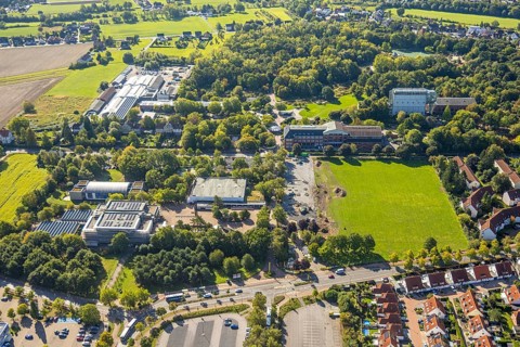 Aerial view, Freiherr-vom-Stein-Gymnasium and construction site, Maximilianpark, Uentrop, Hamm,