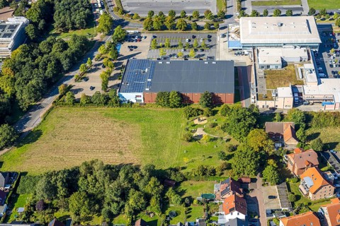 Aerial view, Westpress arena, beta Finanz Eissportarena Hamm, Lidl supermarket, Uentrop, Hamm, Ruhr