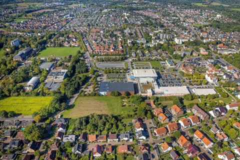 Aerial view, Westpress arena, beta Finanz Eissportarena Hamm, Lidl supermarket, Uentrop, Hamm, Ruhr