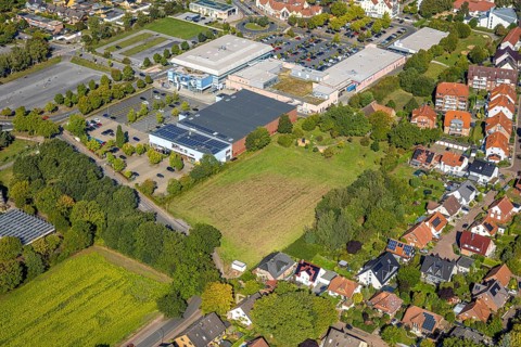 Aerial view, Westpress arena, beta Finanz Eissportarena Hamm, Lidl supermarket, Uentrop, Hamm, Ruhr