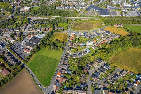 Aerial view, residential area with roundabout Vogelstraße, Frielicker Weg and Ahlener Straße,