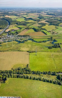 Aerial view, river Lippe river meander meadow landscape Schmehauser Mersch, motorway A2, meadows