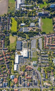 Aerial view, Freiherr-vom-Stein-Gymnasium Hamm with construction site and meadow area, entrance
