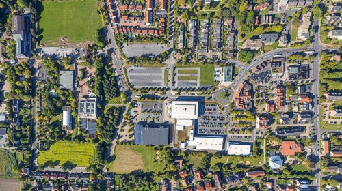 Aerial view, Freiherr-vom-Stein-Gymnasium Hamm with construction site and meadow area, entrance