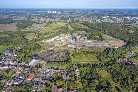 Aerial view, CreativRevier Hamm, former Ost Heinrich Robert mine with hammerhead tower, Humbert