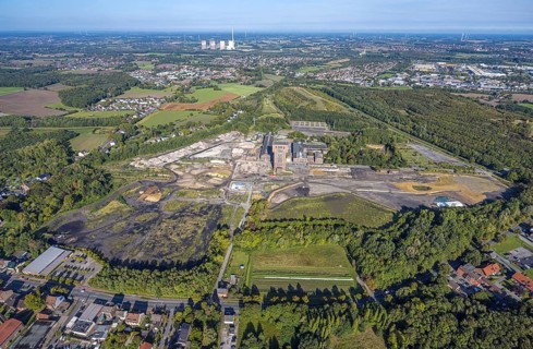 Aerial view, CreativRevier Hamm, former Ost Heinrich Robert mine with hammerhead tower, Humbert