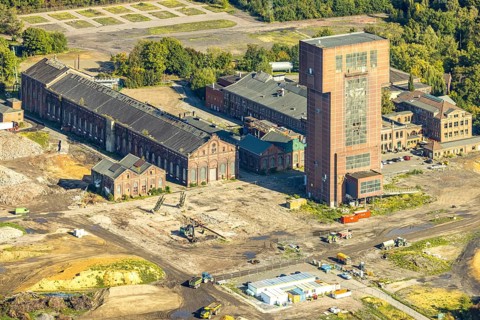 Aerial photo, CreativRevier Hamm, former Ost Heinrich Robert mine with hammerhead tower, Pelkum