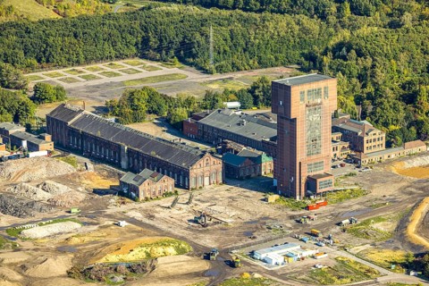 Aerial photo, CreativRevier Hamm, former Ost Heinrich Robert mine with hammerhead tower, Pelkum