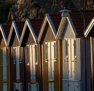 Colourful boathouses in the harbour of Smögen, Smögenbryggan, Västra Götalands Län, Bohuslän,