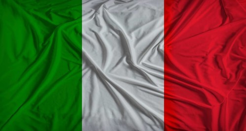 Italian flag with fabric texture background. National flag of Italy