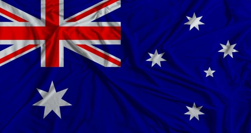 Australian flag with fabric texture background. National flag of Australia